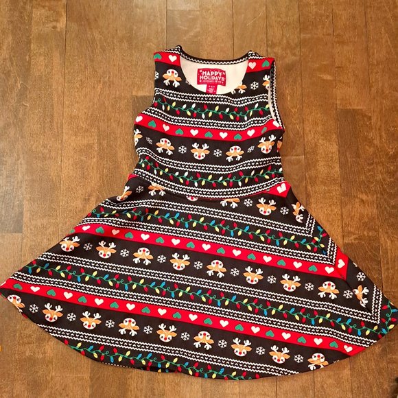 Happy Holidays jumper dress reindeer black red NWOT girl size 5 new - Picture 1 of 4
